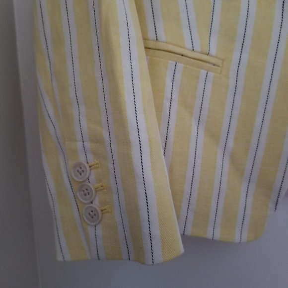 Banana Republic Stretch Linen Soft Yellow Pinstripe Tailored Blazer Size 2P - Picture 3 of 10